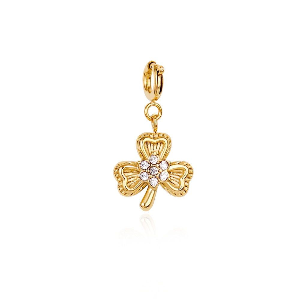 Over & Over Gold 14k Stainless Steel CZ Shamrock Charm