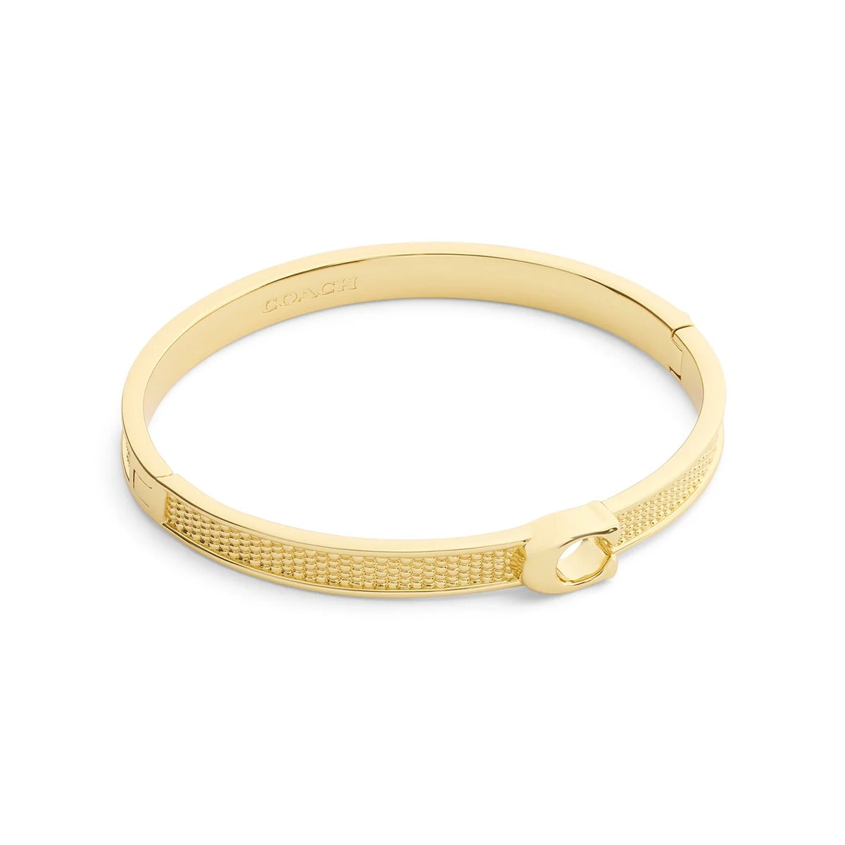 Coach Gold Plated Textured C Hinged Bangle