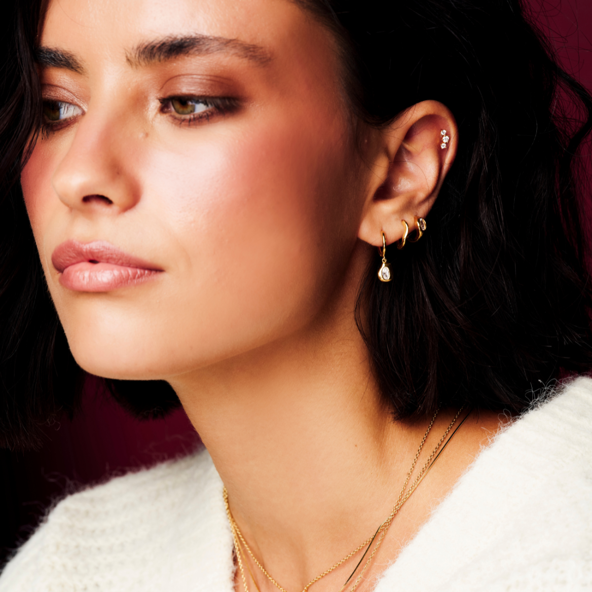 Argento Gold 18k Plated Molten Pebble CZ Hoops