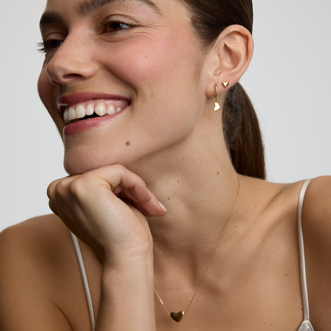 D.Louise Gold Bubble Heart Charm Huggie Earrings