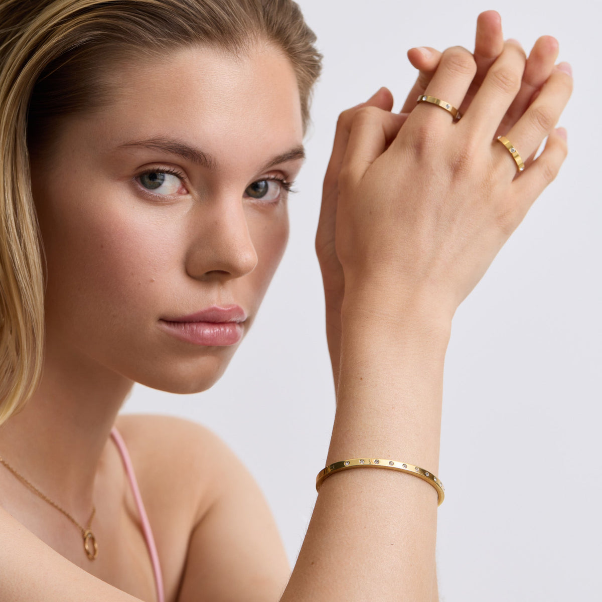 D.Louise Gold Eternity CZ Slim Bangle