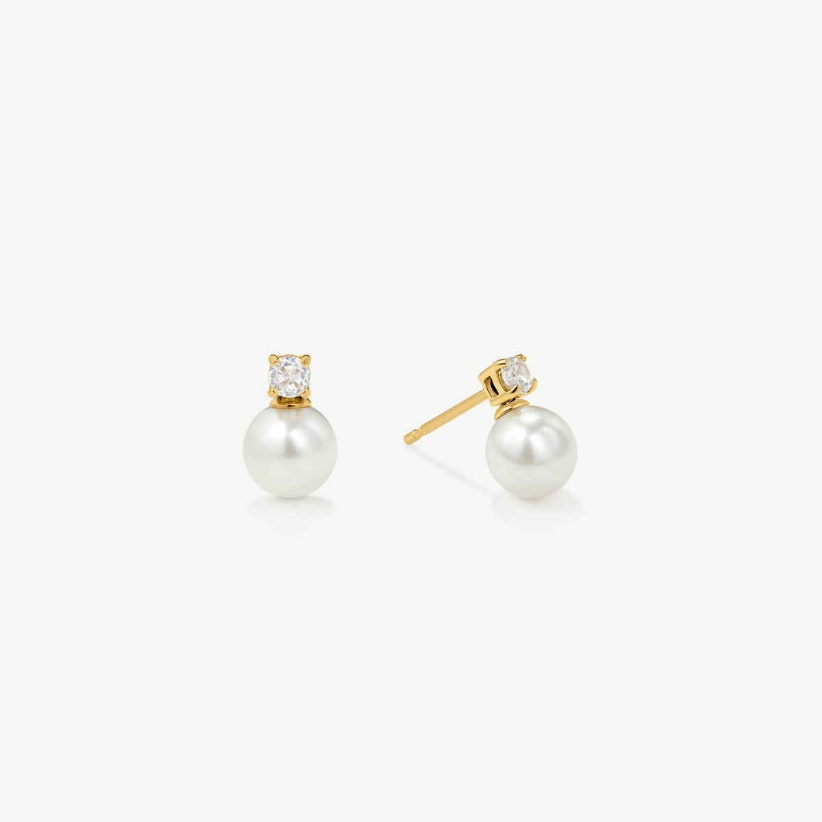 D.Louise Gold Pearl CZ Drop Stud Earrings