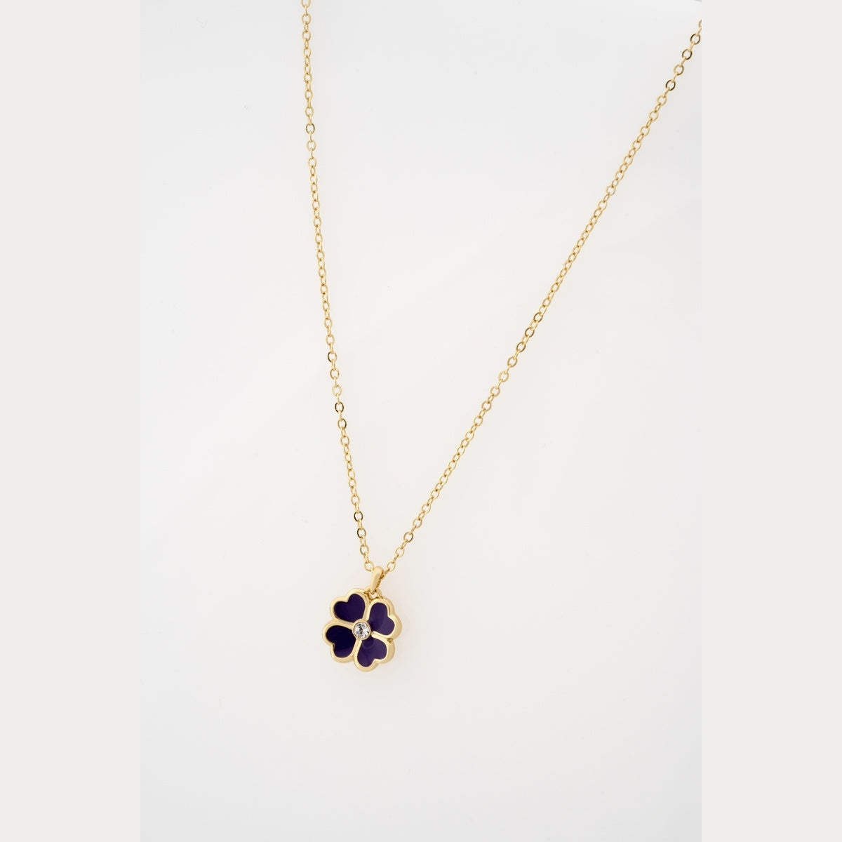 Ted Baker Gold Fern Enamel Flower Purple Necklace