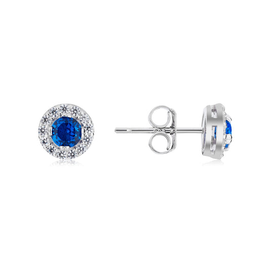 Argento Silver Sapphire CZ Halo Stud Earrings