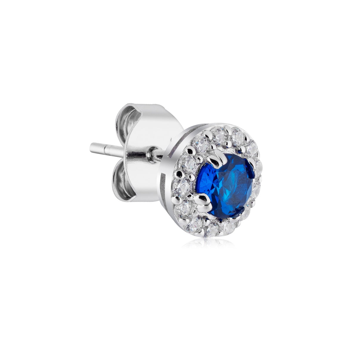 Argento Silver Sapphire CZ Halo Stud Earrings