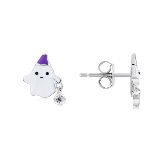 Argento Silver BOO Ghost Stud Earrings