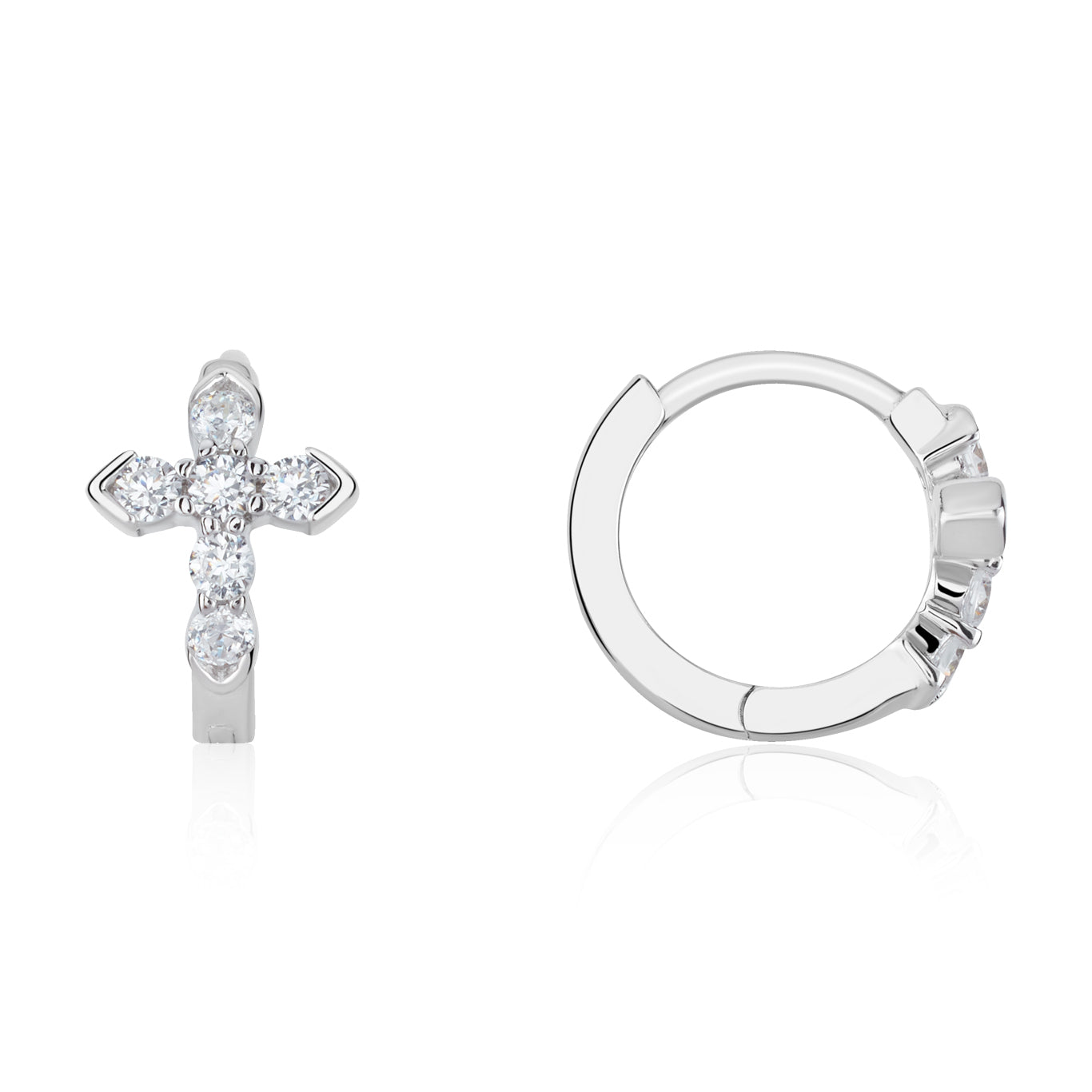Argento Silver CZ Cross Hoop Earrings