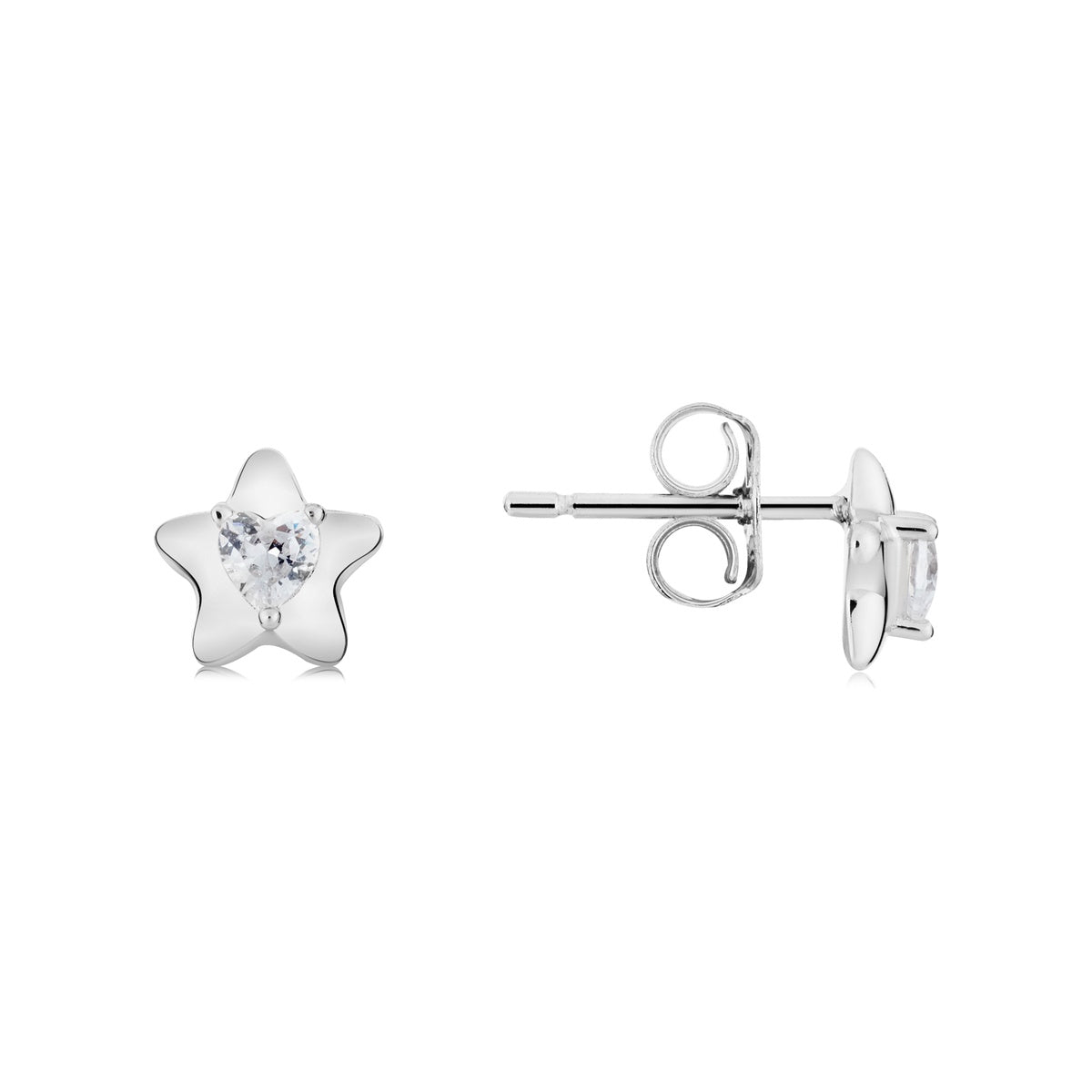 Argento Silver Kids Star Heart CZ Stud Earrings