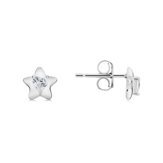 Argento Silver Kids Star Heart CZ Stud Earrings