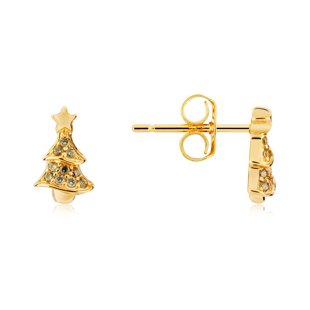 Argento Gold CZ Christmas Tree Stud Earrings