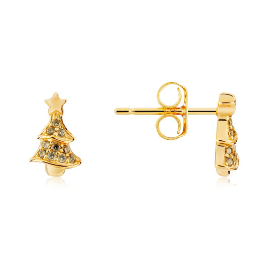Argento Gold CZ Christmas Tree Stud Earrings