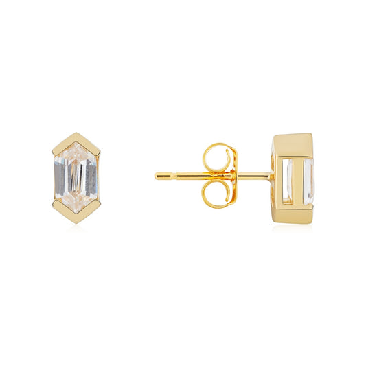 Argento Gold Hexagonal Bezel Stud Earrings