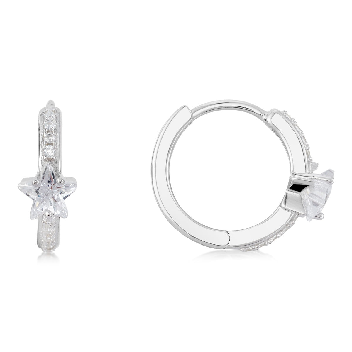 Argento Silver CZ Centre Star Hoop Earrings