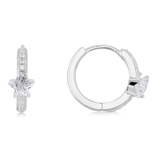 Argento Silver CZ Centre Star Hoop Earrings