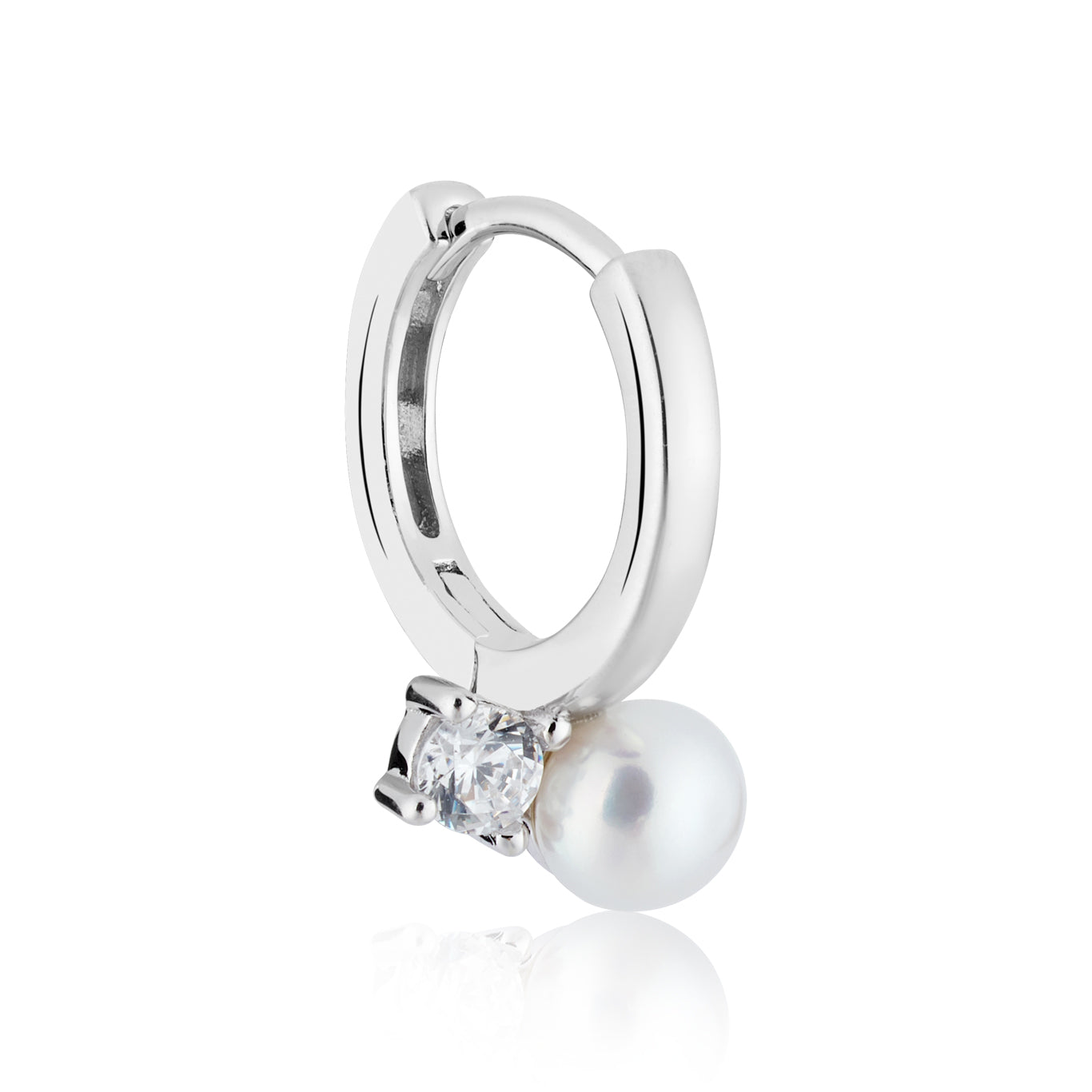 Argento Silver Pearl CZ Hoop Earrings