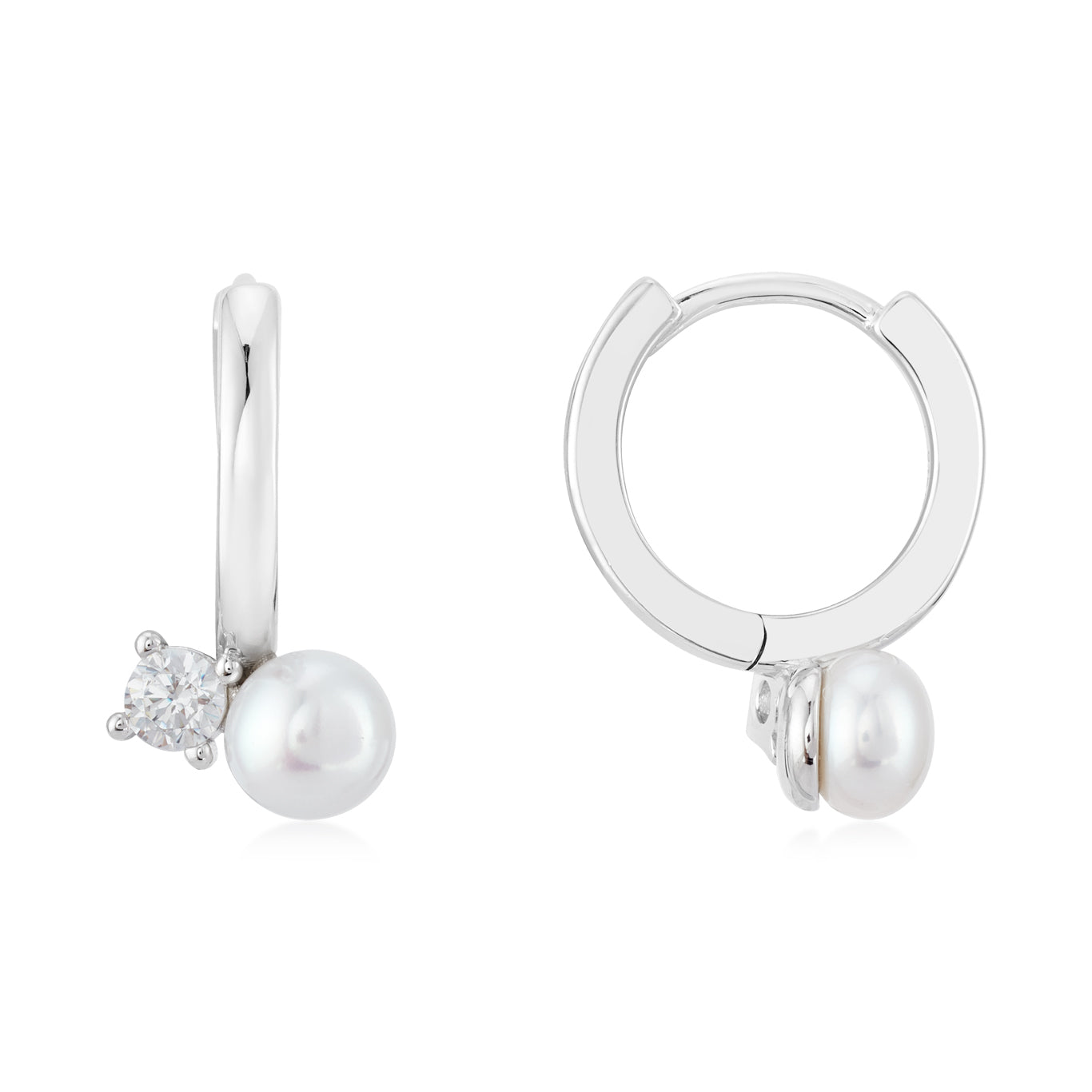 Argento Silver Pearl CZ Hoop Earrings