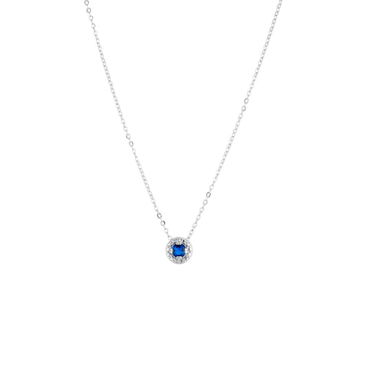 Argento Silver Sapphire CZ Halo Necklace