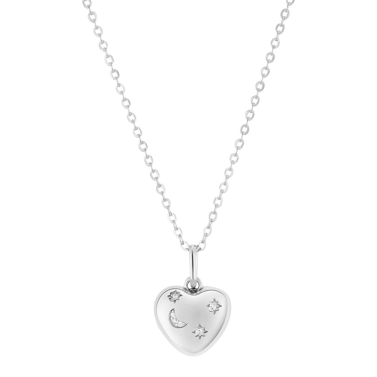 Argento Silver Star Puffy Heart Locket Necklace