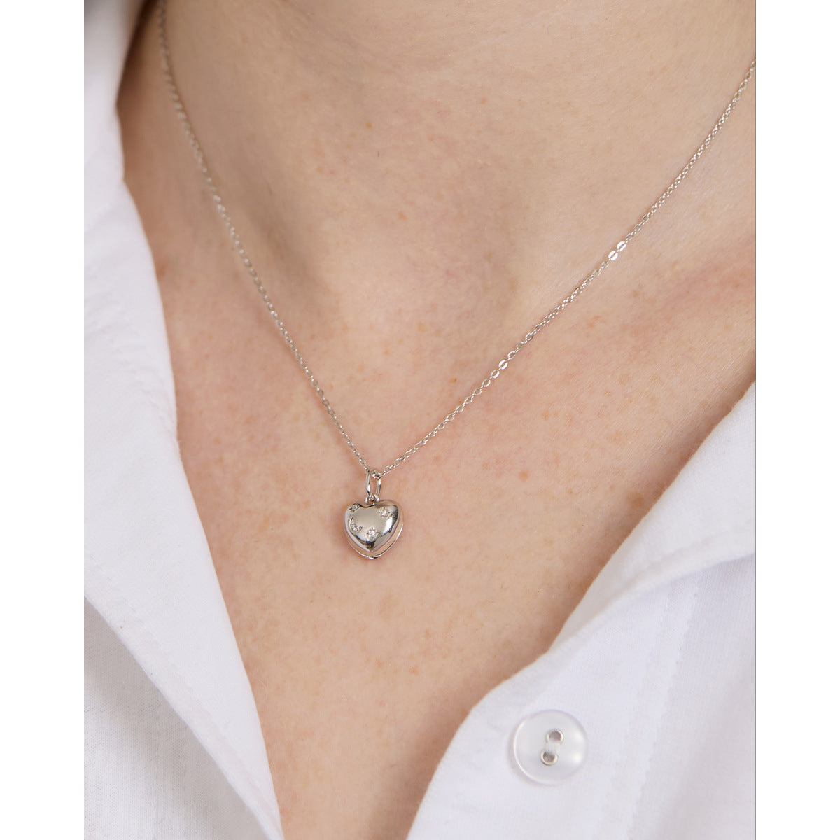 Argento Silver Star Puffy Heart Locket Necklace