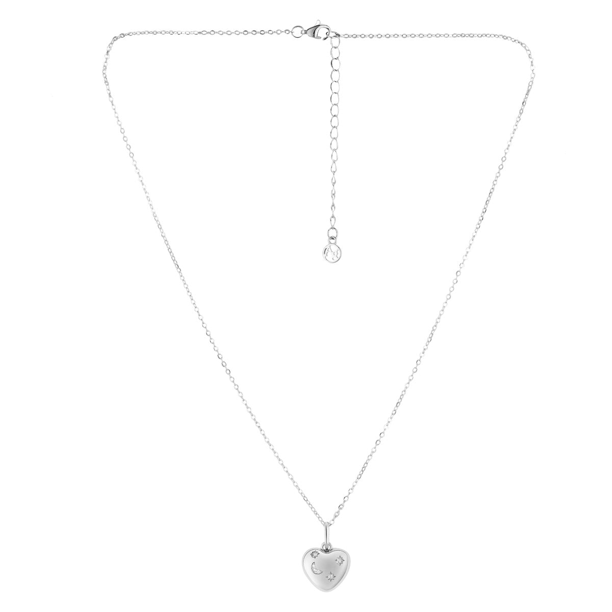 Argento Silver Star Puffy Heart Locket Necklace