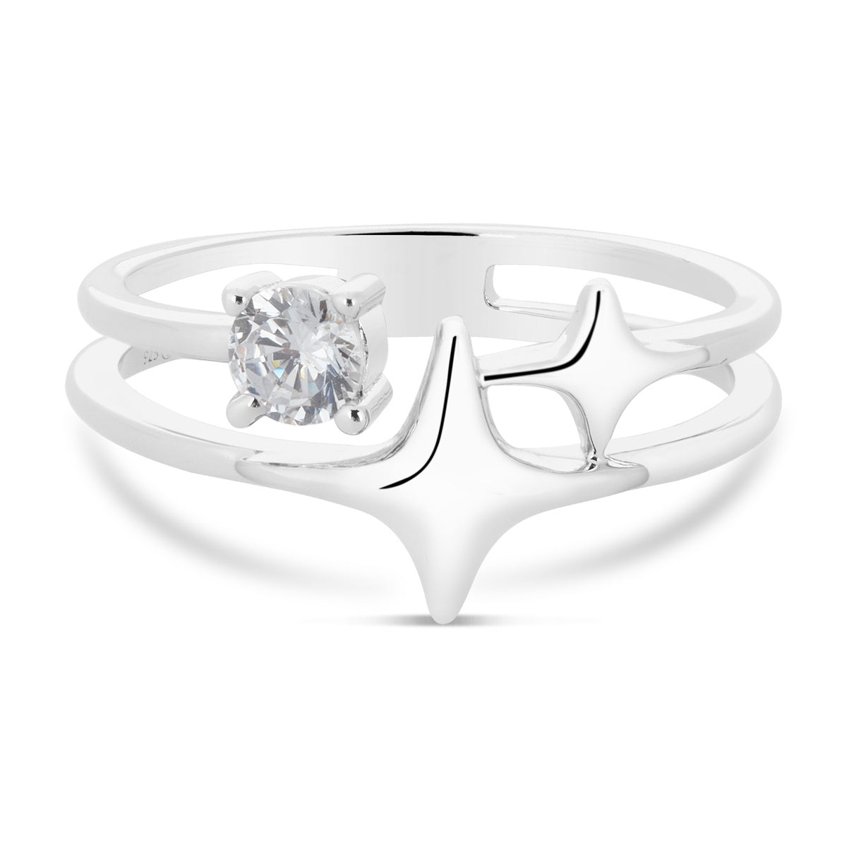 Argento Silver CZ Star Double Ring