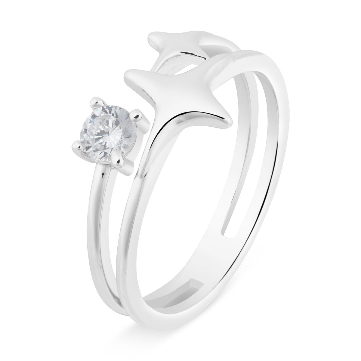 Argento Silver CZ Star Double Ring
