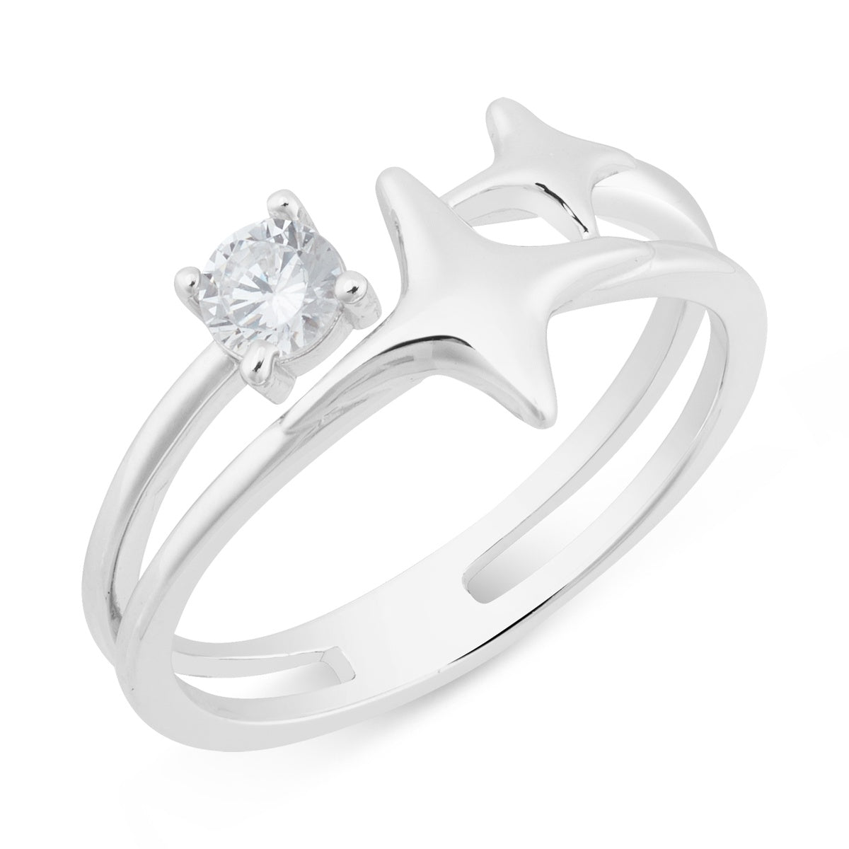 Argento Silver CZ Star Double Ring