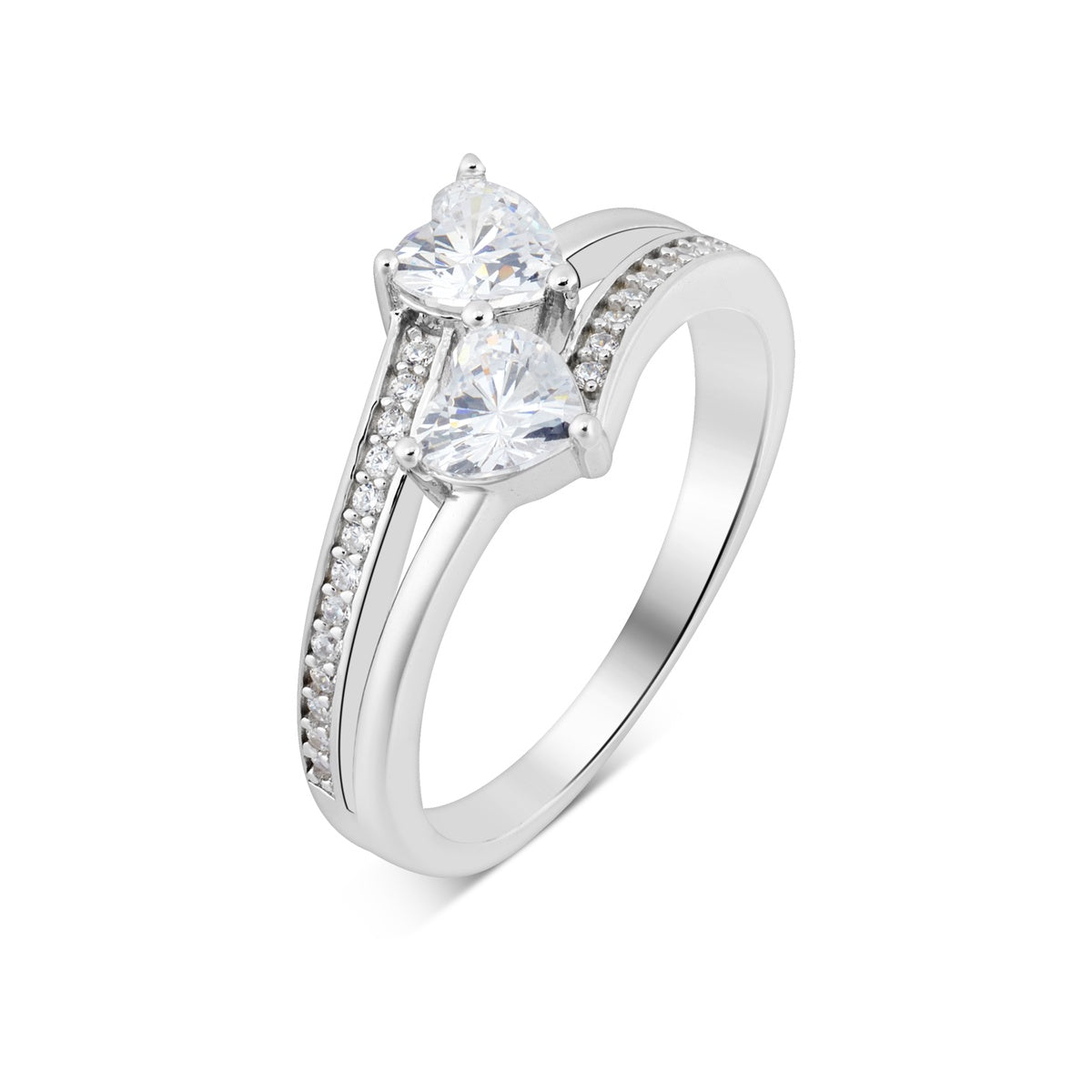 Argento Silver Double Band Heart CZ Ring