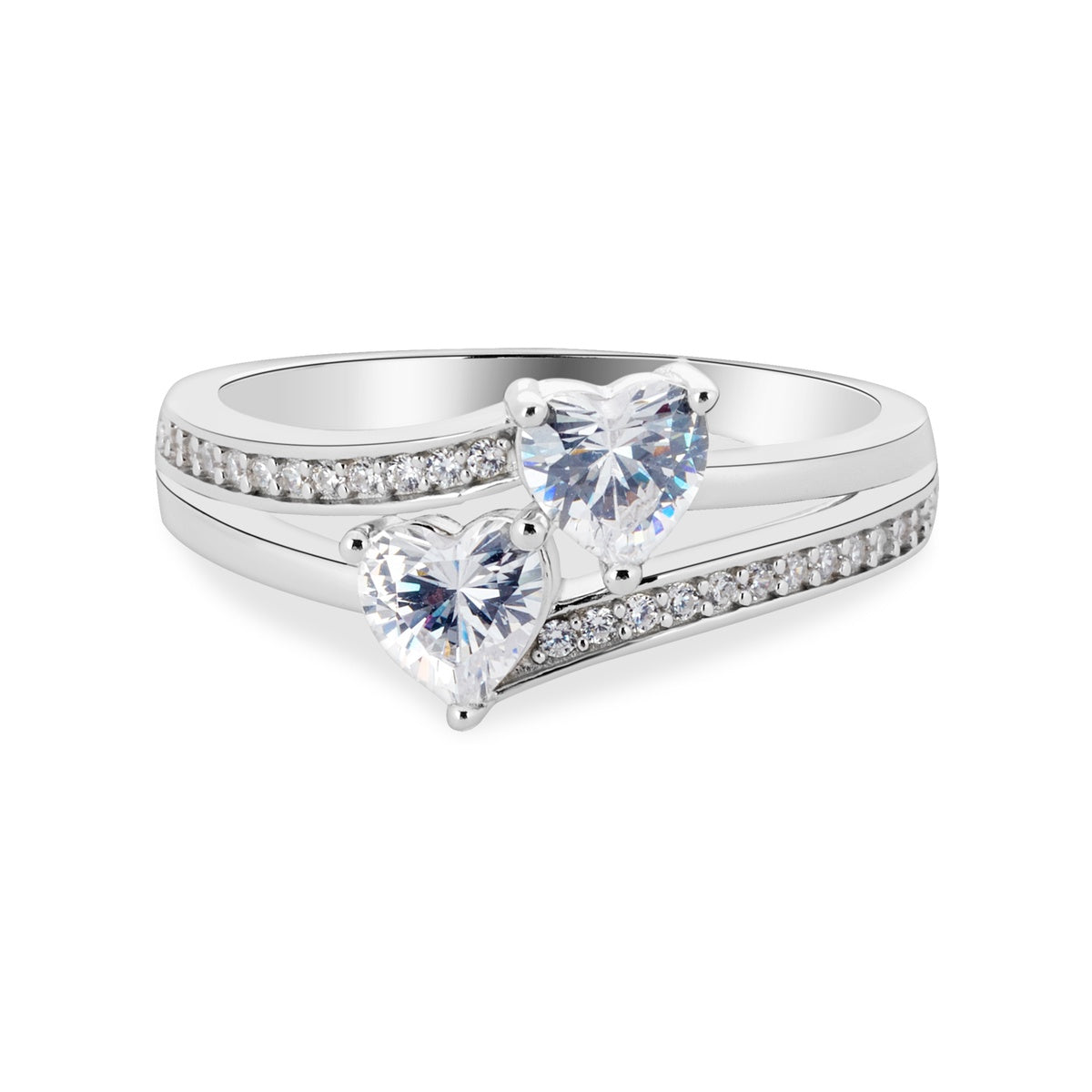 Argento Silver Double Band Heart CZ Ring