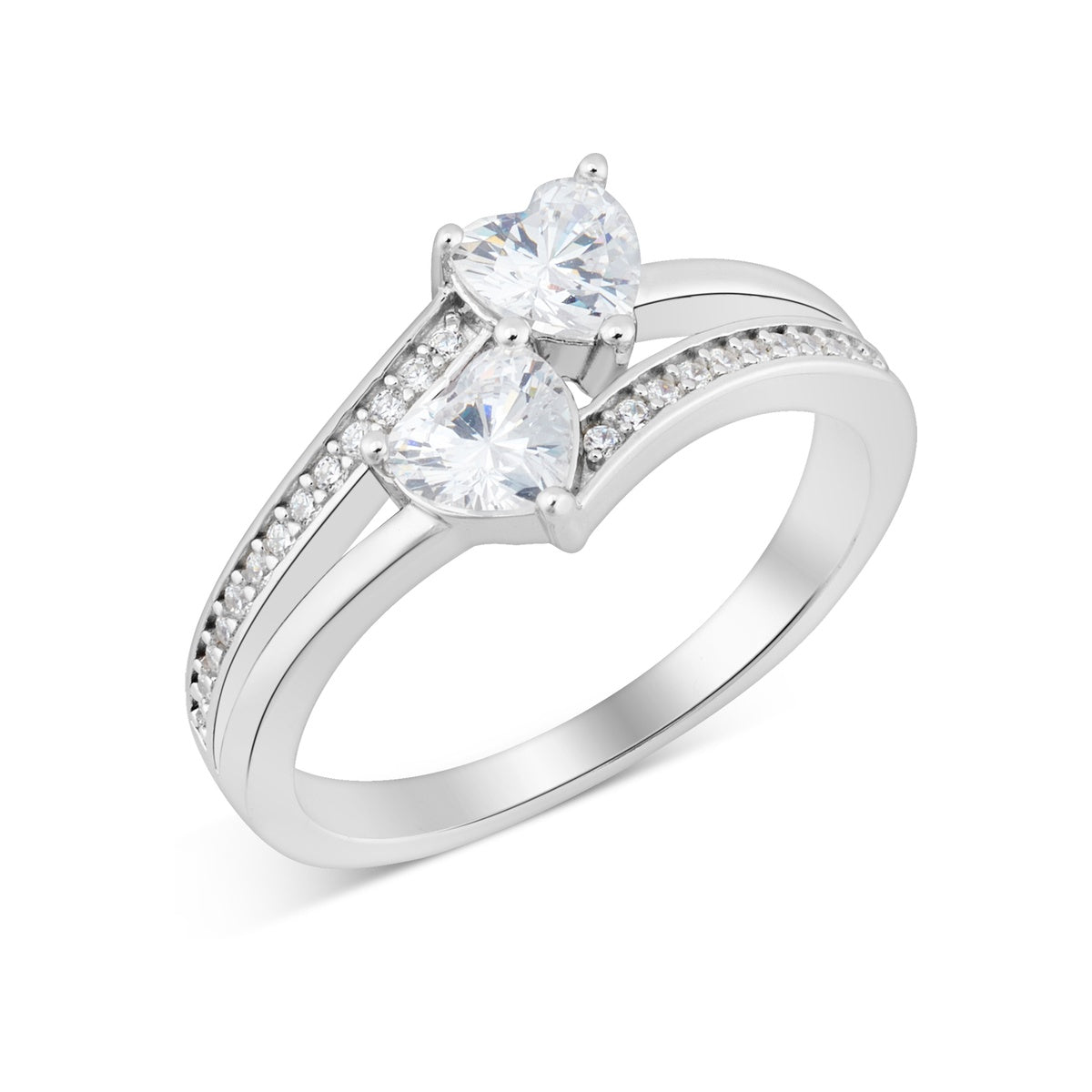 Argento Silver Double Band Heart CZ Ring