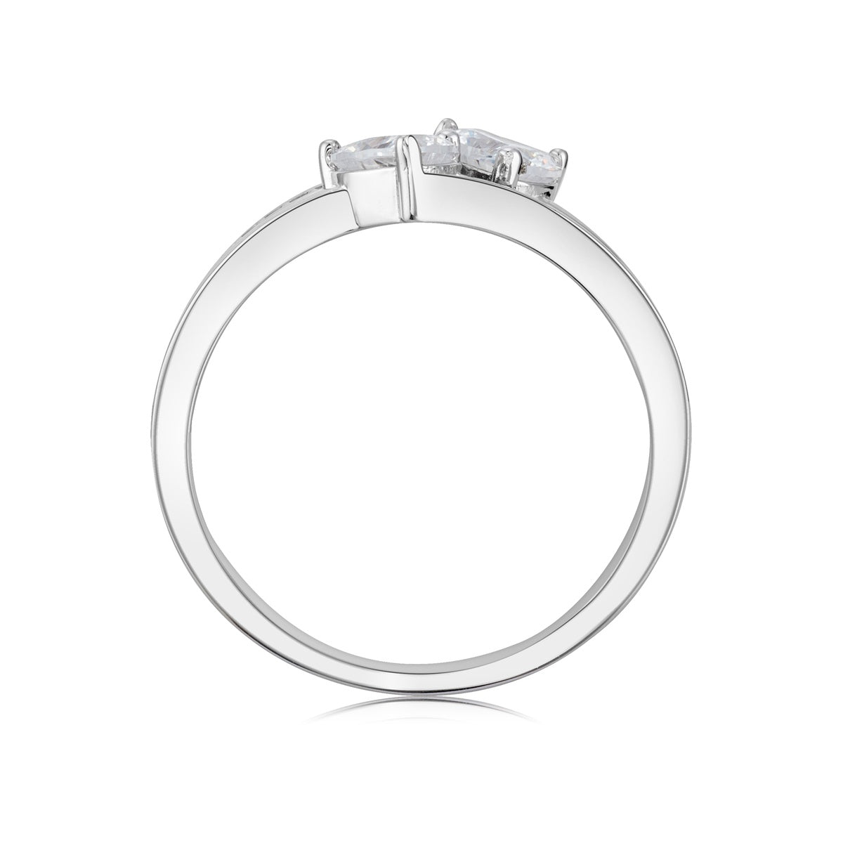 Argento Silver Double Band Heart CZ Ring