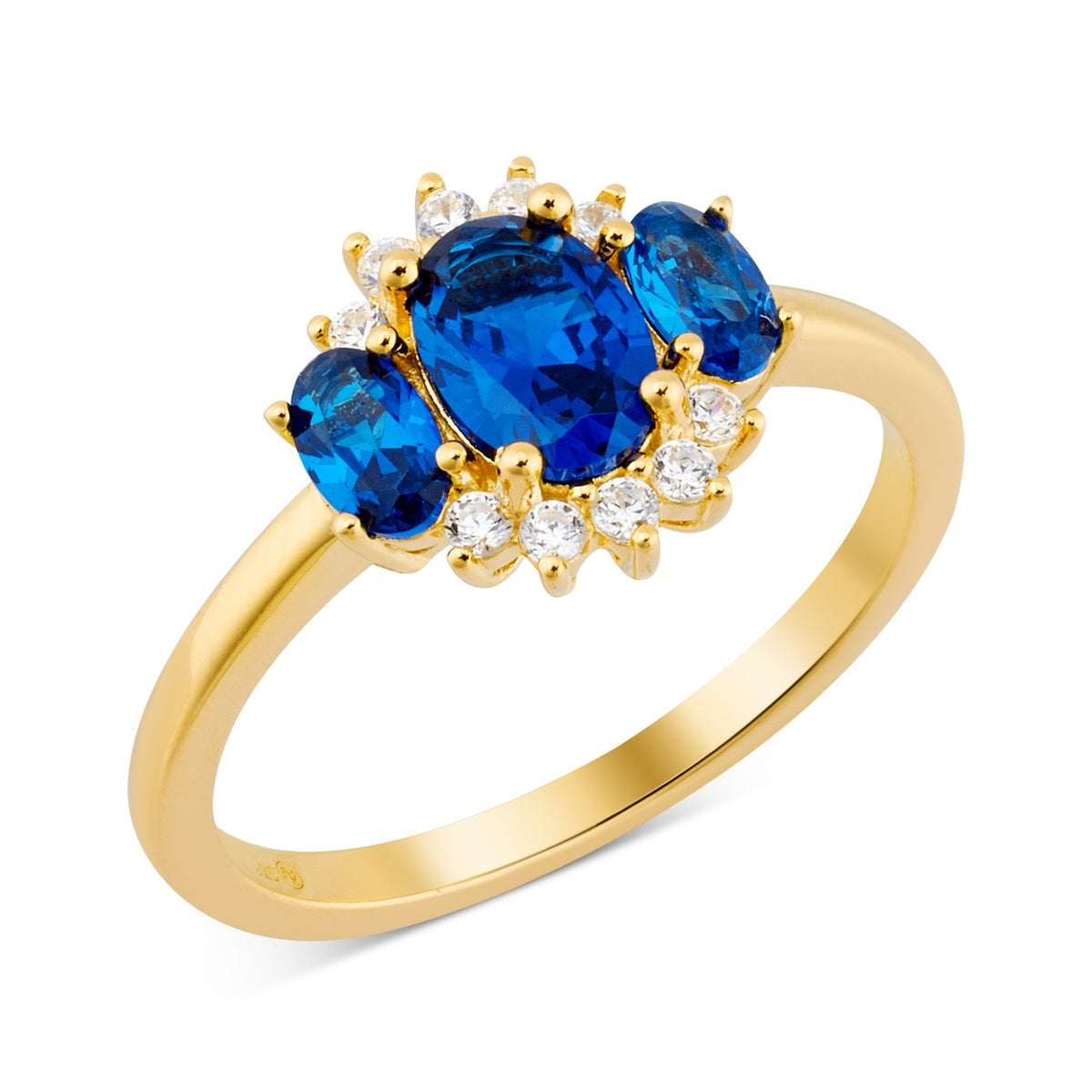 Argento Gold Vintage Sapphire CZ Halo Cluster Ring