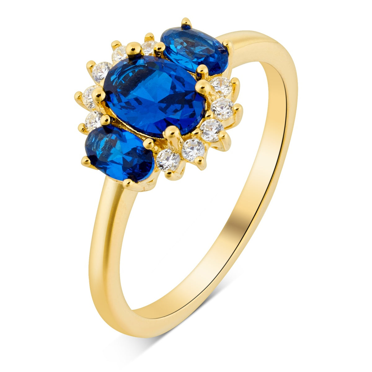 Argento Gold Vintage Sapphire CZ Halo Cluster Ring