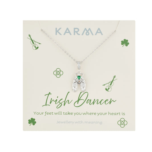 Karma Silver Irish Dancer Green Heart Necklace