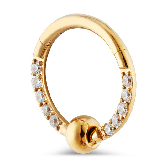 Over & Over Gold Stainless Steel Single CZ Ball Segment Ring