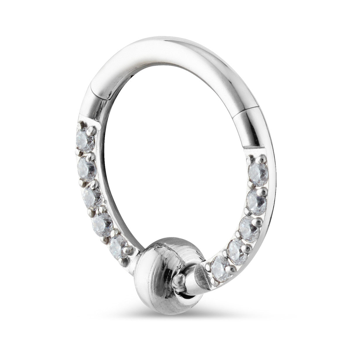 Over & Over Silver Stainless Steel Single CZ Ball Segment Ring
