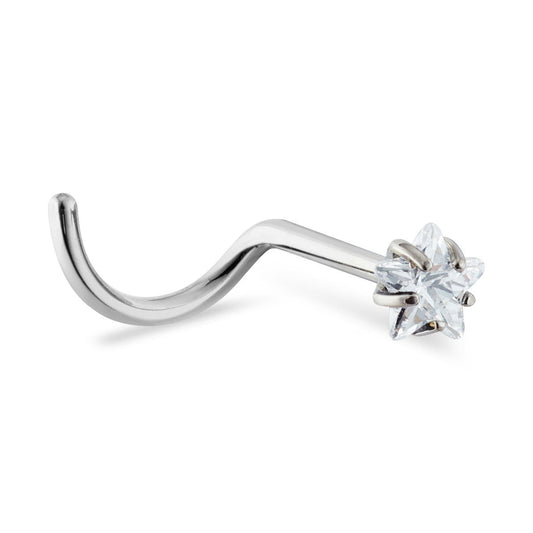 Over & Over Silver Titanium CZ Star Nose Ring