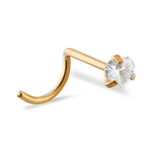 Over & Over Gold Titanium CZ Heart Nose Ring
