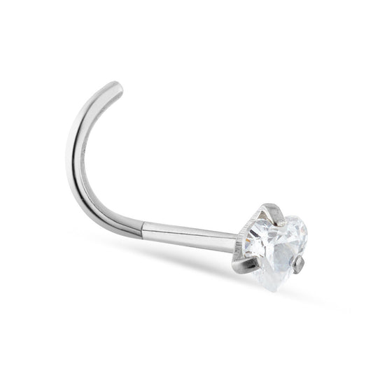 Over & Over Silver Titanium CZ Heart Nose Ring
