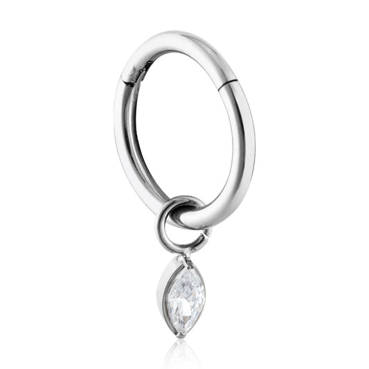 Over & Over Silver Titanium CZ Marquise Single Segment Ring