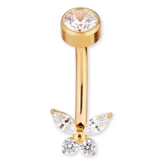 Over & Over Gold Titanium CZ Butterfly Belly Bar