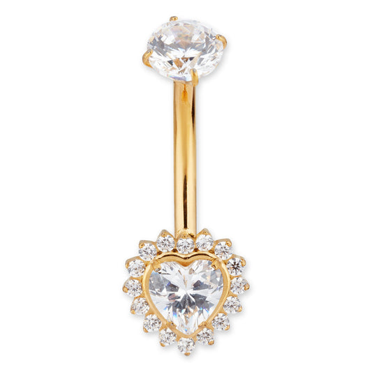 Over & Over Gold Titanium CZ Halo Heart Belly Bar