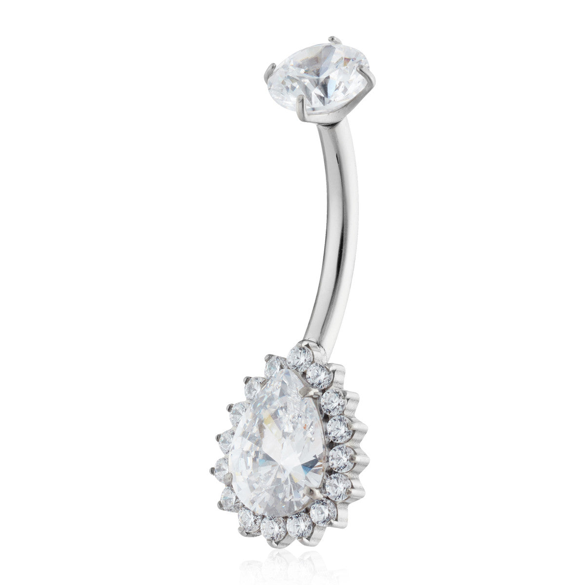 Over & Over Silver Titanium CZ Teardrop Belly Bar