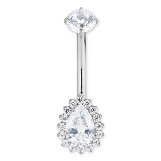 Over & Over Silver Titanium CZ Teardrop Belly Bar