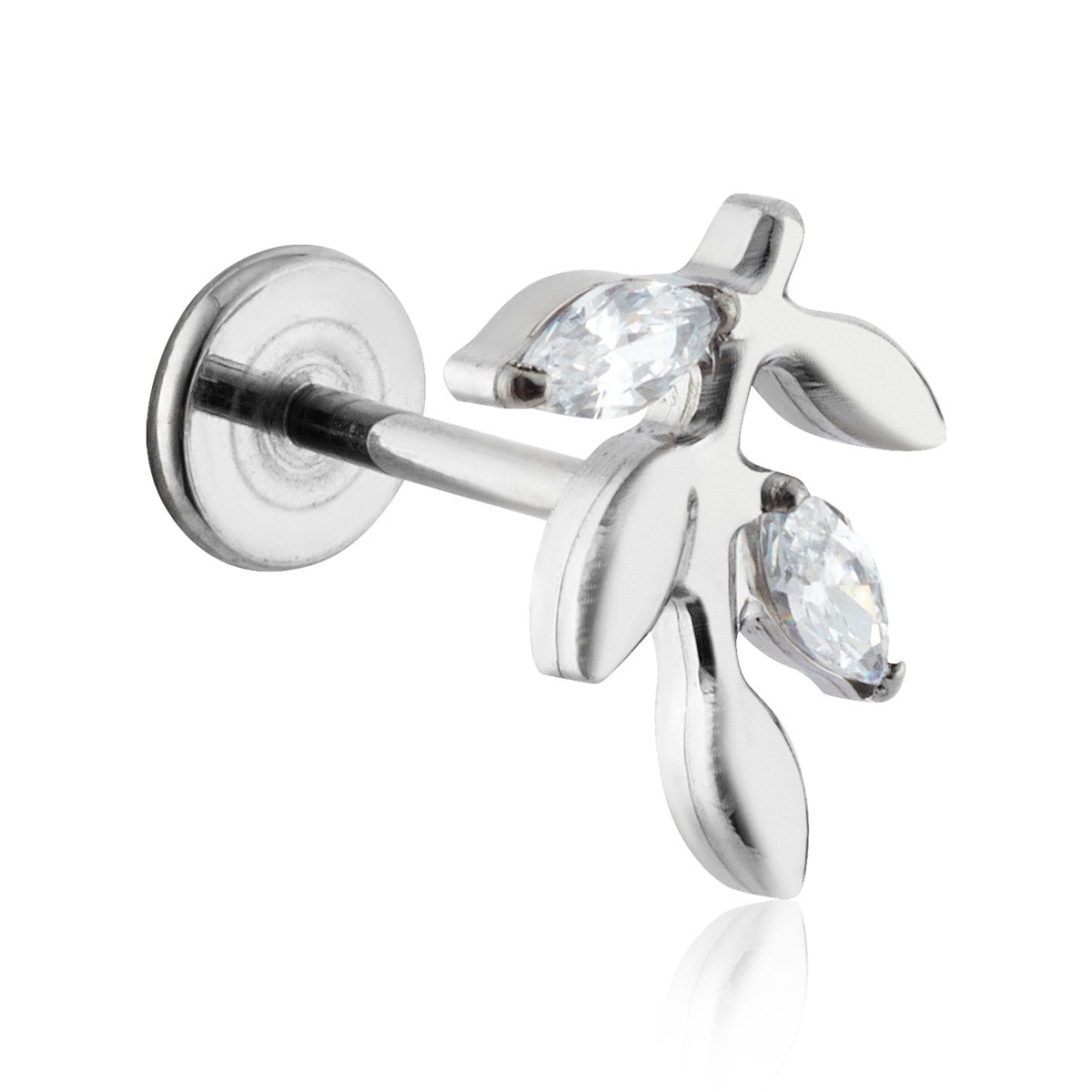 Over & Over Silver Titanium CZ Leaf Single Nap Earring