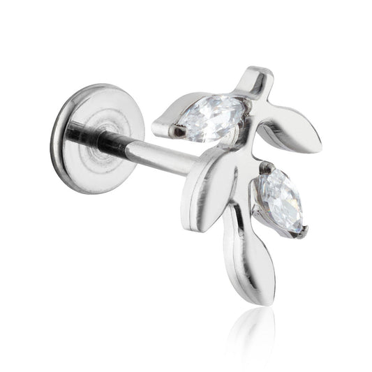 Over & Over Silver Titanium CZ Leaf Single Nap Earring