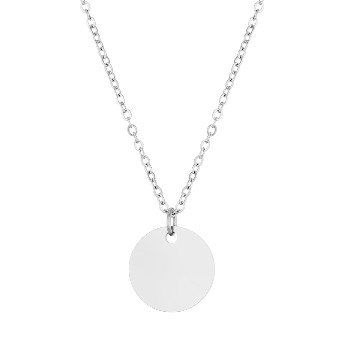 Over & Over Silver Stainless Steel Engravable Circle Necklace