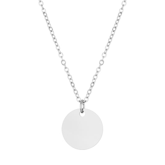 Over & Over Silver Stainless Steel Engravable Circle Necklace