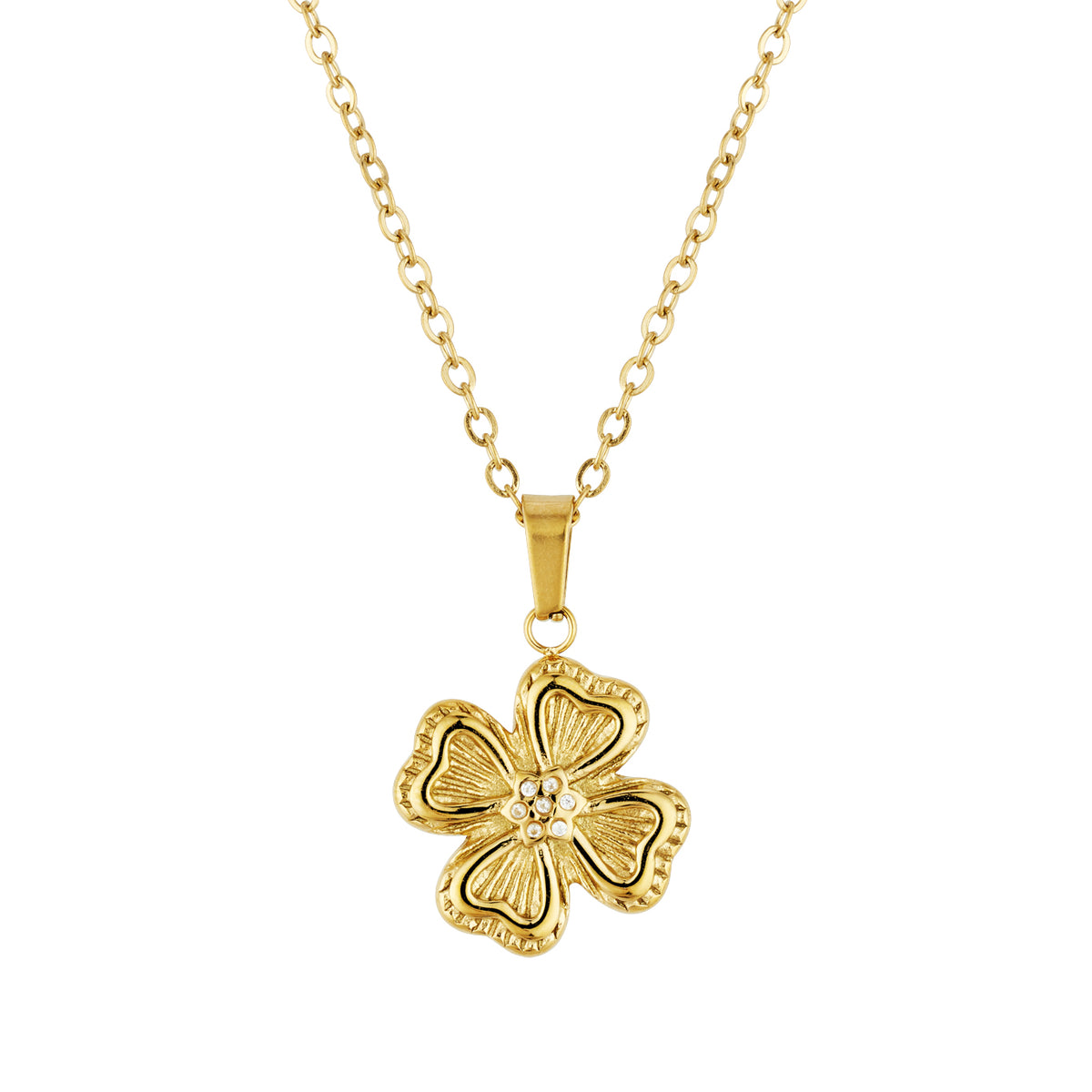 Over & Over 14k Gold Stainless Steel Sunray Clover Necklace