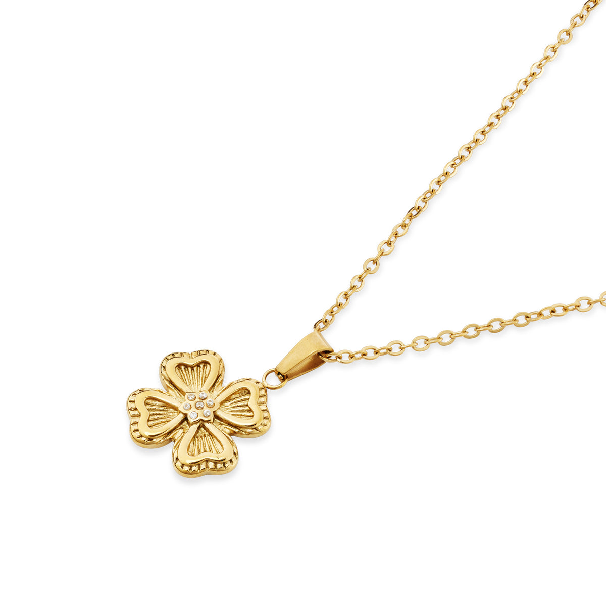 Over & Over 14k Gold Stainless Steel Sunray Clover Necklace